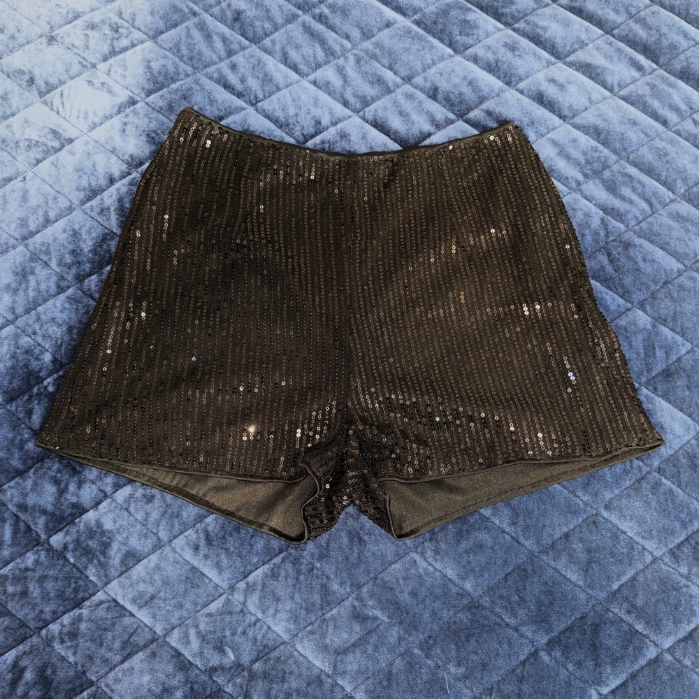 Women's High-Waisted Black Sequin Pull-On Shorts